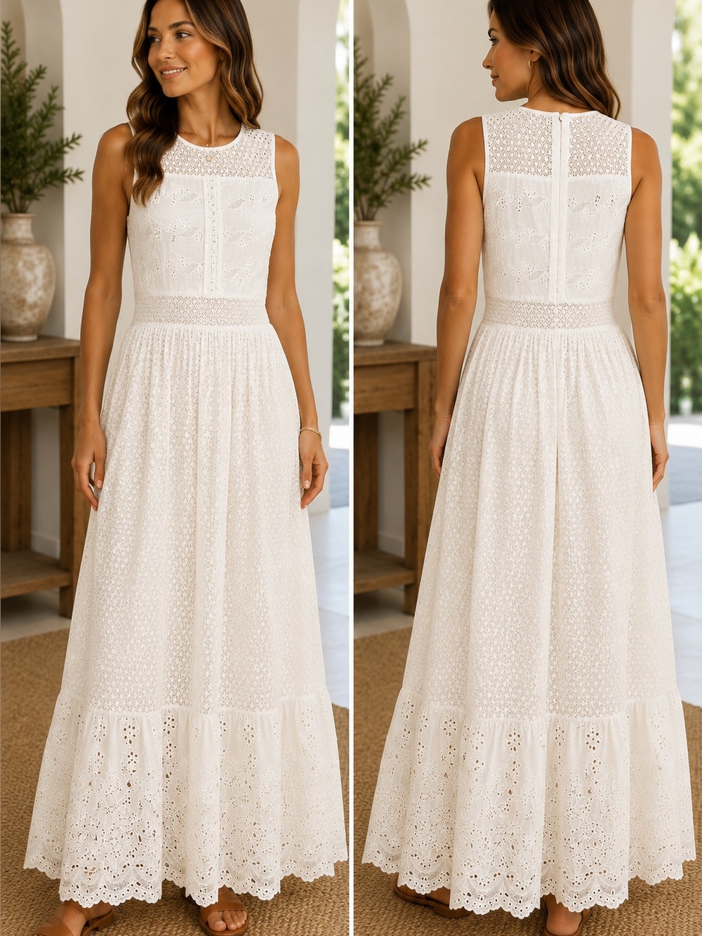 Anthropologie Endless Rose white Lace Eyelet Sleeveless Dress
